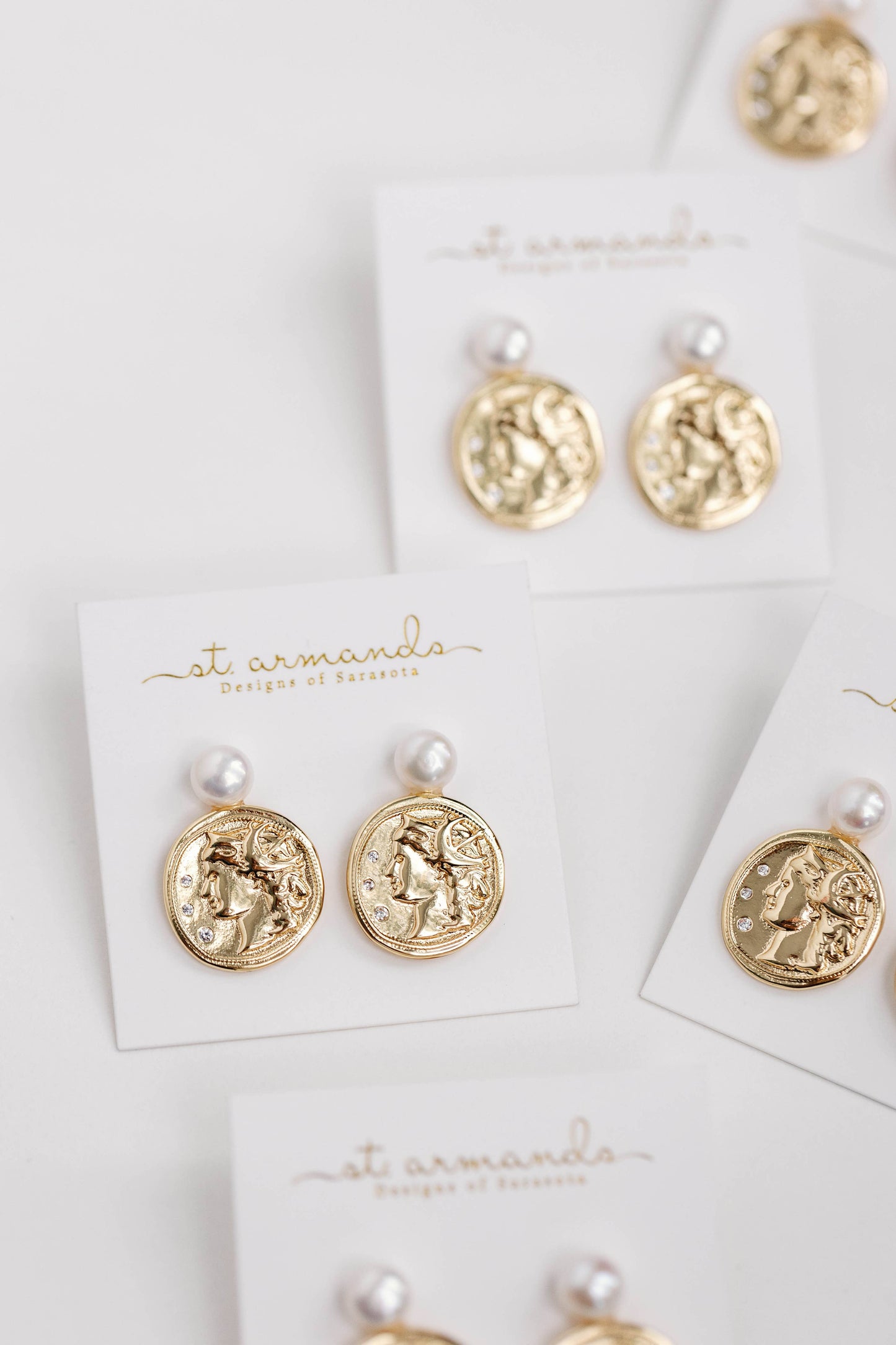 Genuine Pearl and Gold Coin Statement Earrings