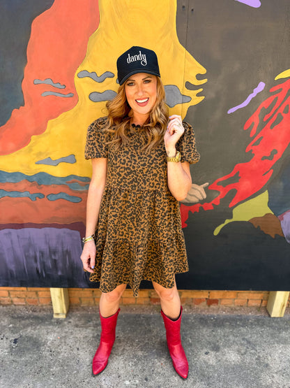 Washed Denim Leopard Print Dress