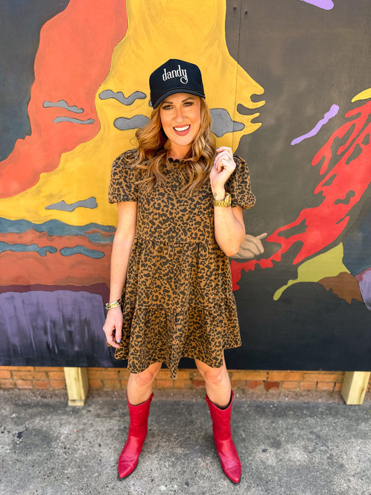 Washed Denim Leopard Print Dress