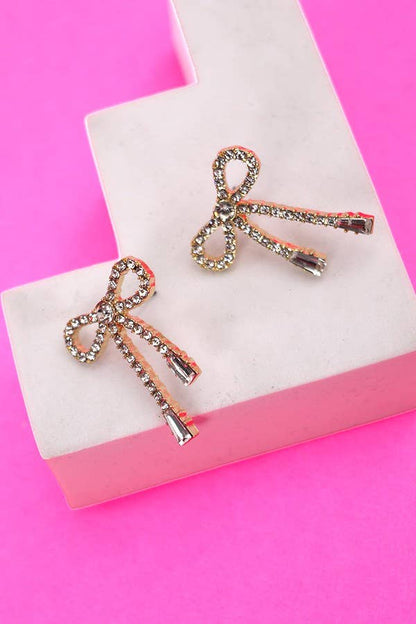 RHINESTONE BOW DROP EARRING | 80E2433