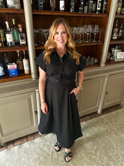 Black Belted Midi Dress