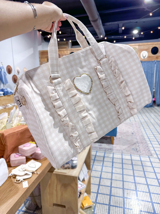 Ruffle Patch Duffle Bag - Beige with White Patch