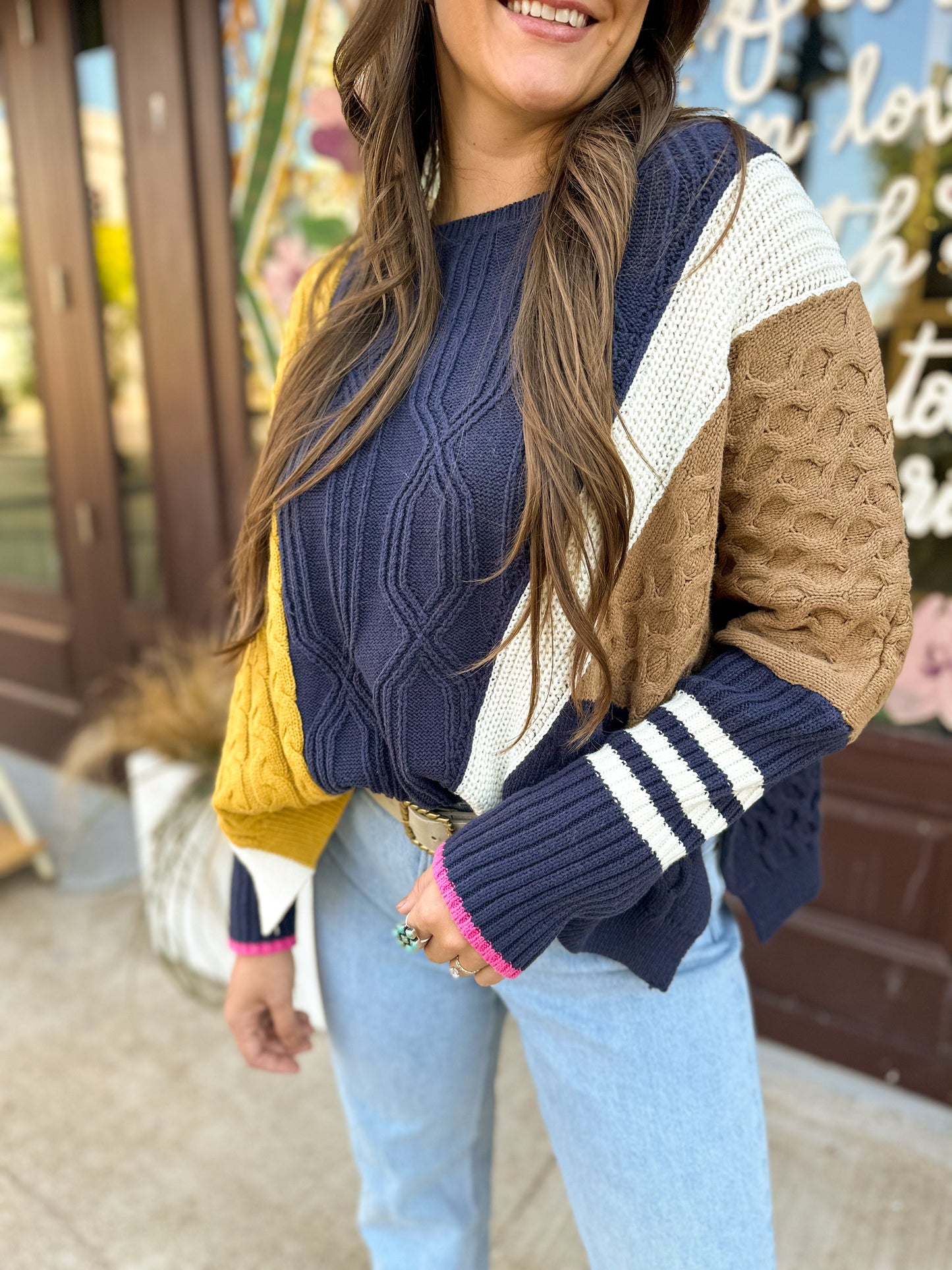 Women's Color Block Sweater Navy Mix