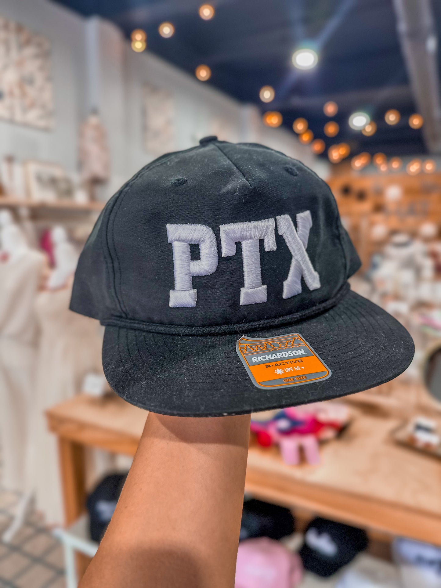 PTX Puff Embroidered Flat Bill Relaxed Rope Hat Black / White