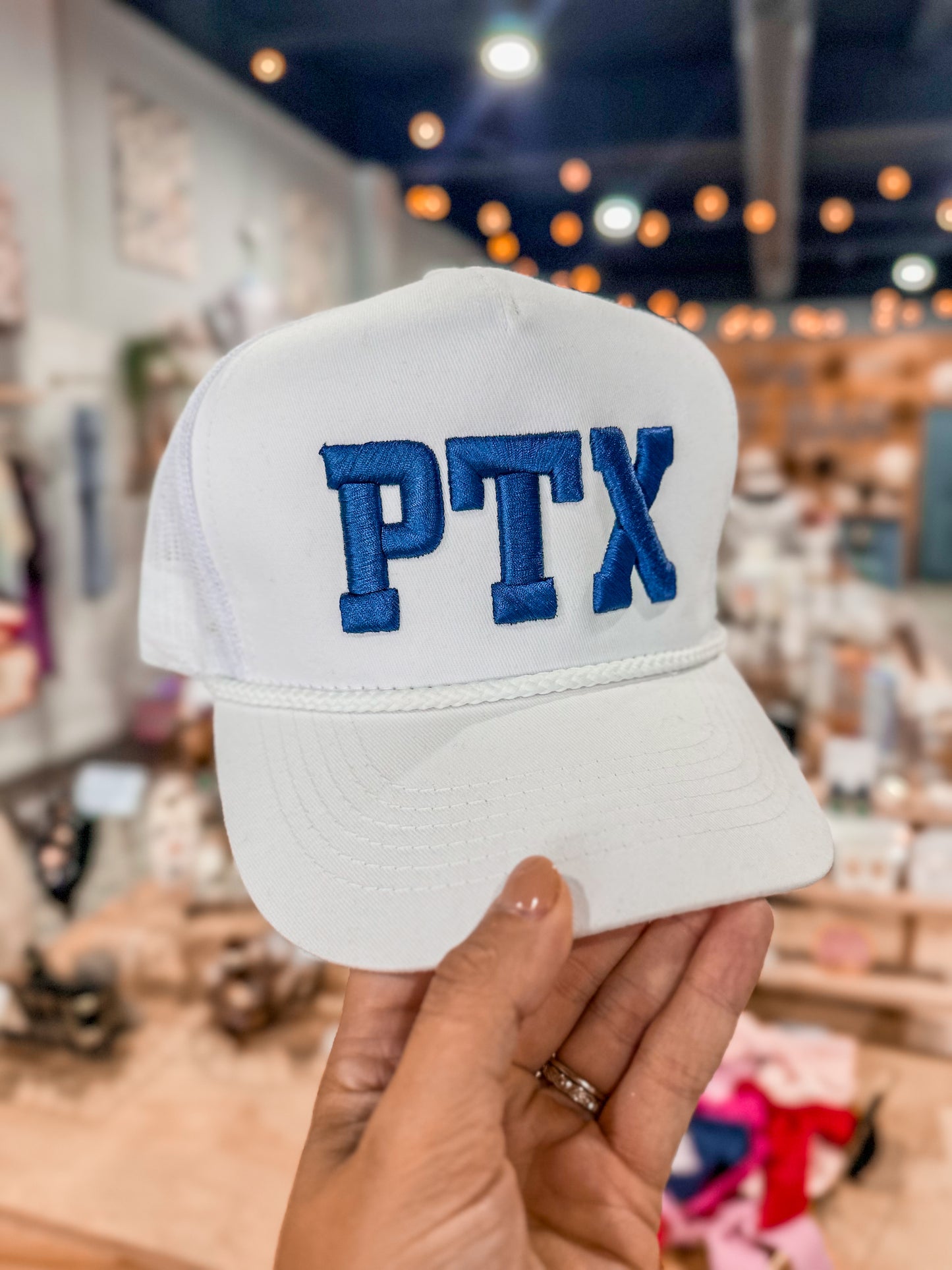 PTX Puff Embroidered Canvas Grandpa Rope Hat White / Navy