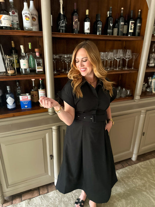 Black Belted Midi Dress