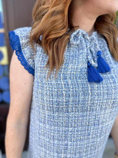 Women's Blue Tweed Shift Dress