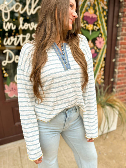 Women’s Casual Striped Henley Top