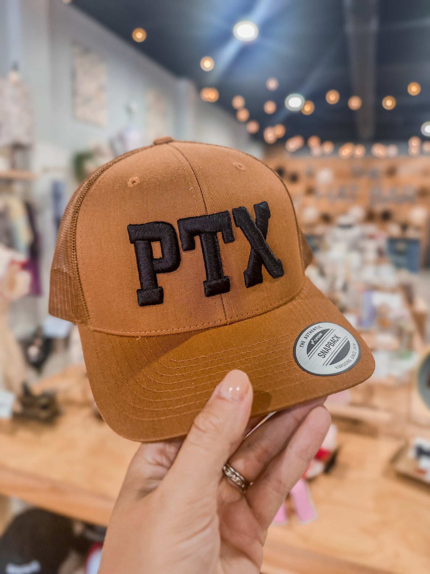 PTX Puff Embroidered Structured Canvas Ball Cap Tan / Black