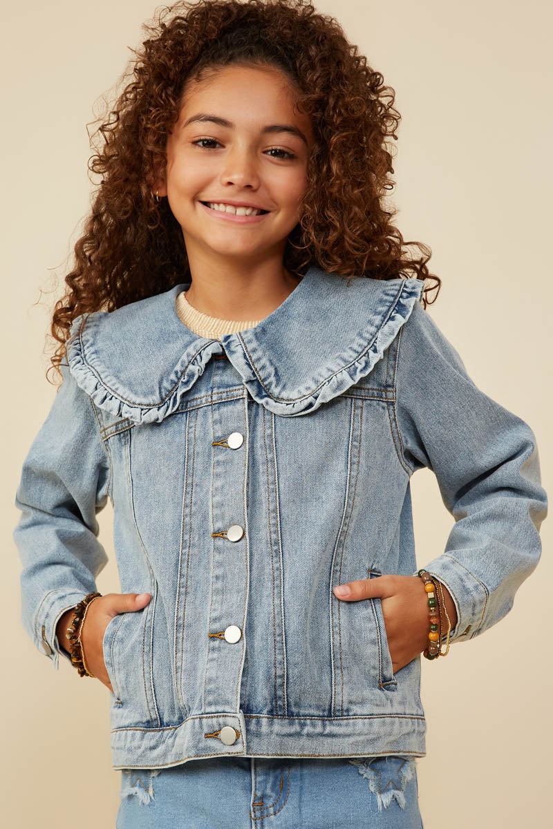 Girl's Peter Pan Collar Denim Jacket (Matching Women's Available)