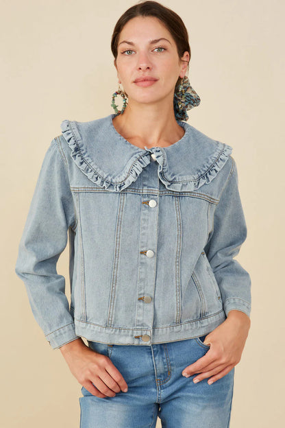 Women's Exaggerated Ruffle Collar Denim Jacket (Matching Girl's Available)