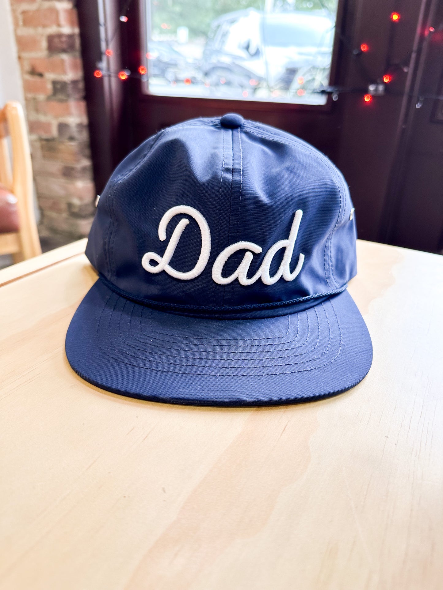 Dad Puff Embroidered Relaxed Flat Bill Rope Hat Navy / White