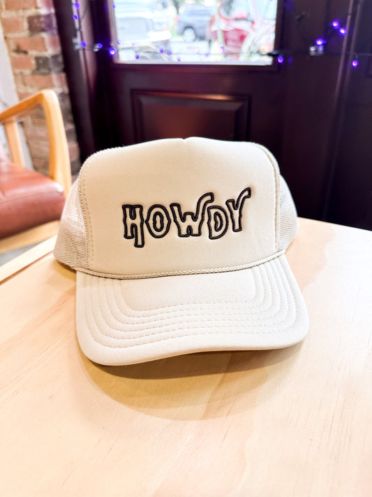 Howdy Puff Snapback Foam Trucker Hat Tan / Black