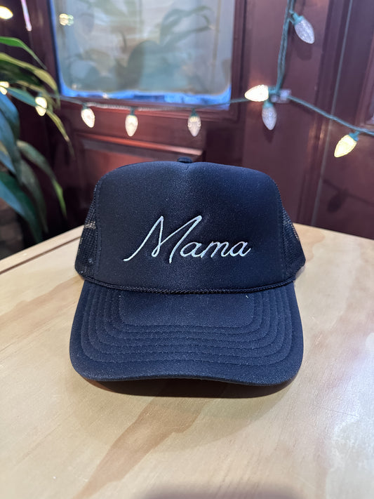 Mama Snapback Foam Trucker Hat Black / White