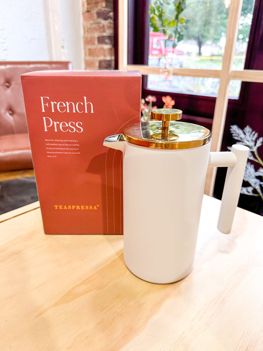 French Press | Matte White & Shiny Gold