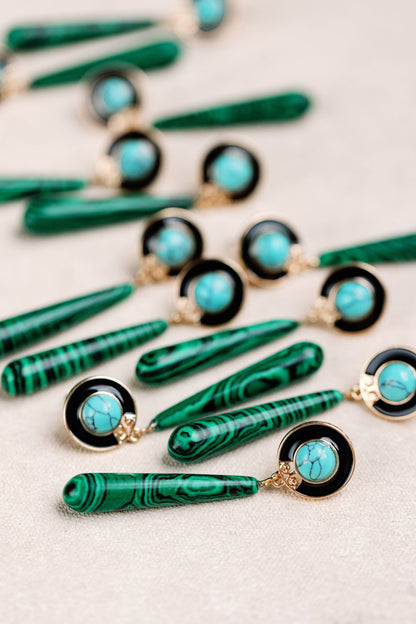 Turquoise and Malachite Drop Earrings