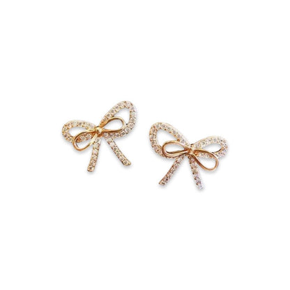 CZ + Gold Ribbon Stud Earring