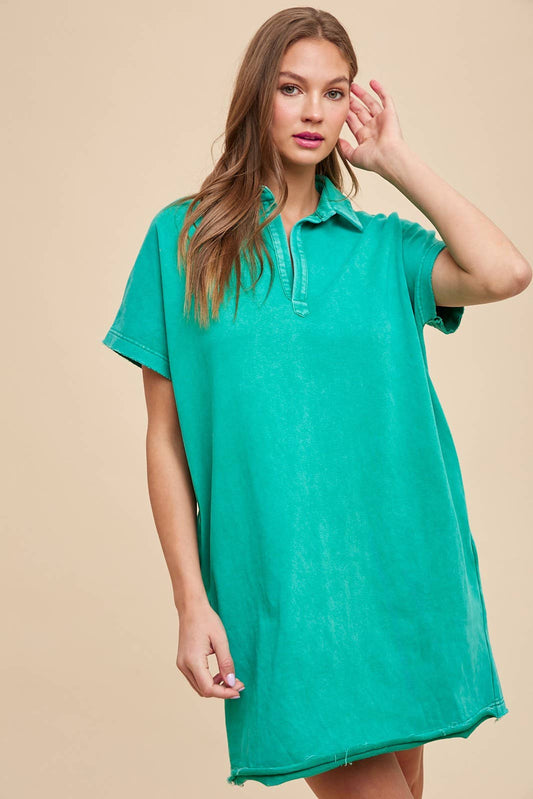 Mineral Washed French Terry Dress Green
