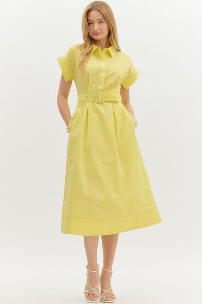 Yellow Belted Midi Dress