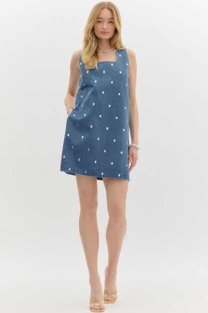 Denim & Rhinestone Mini Dress