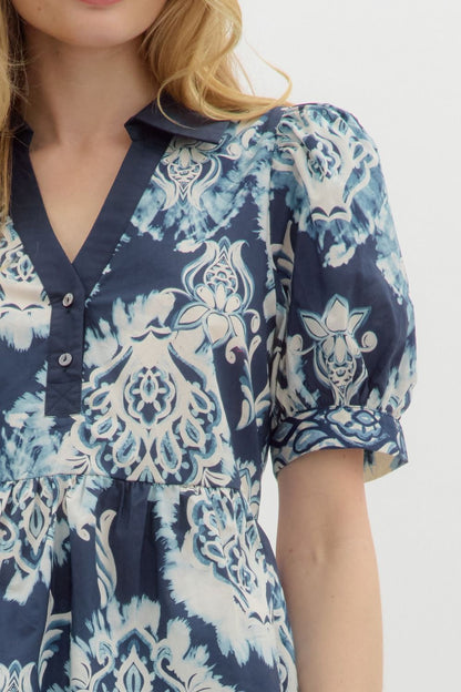 Blue Floral Peplum Blouse