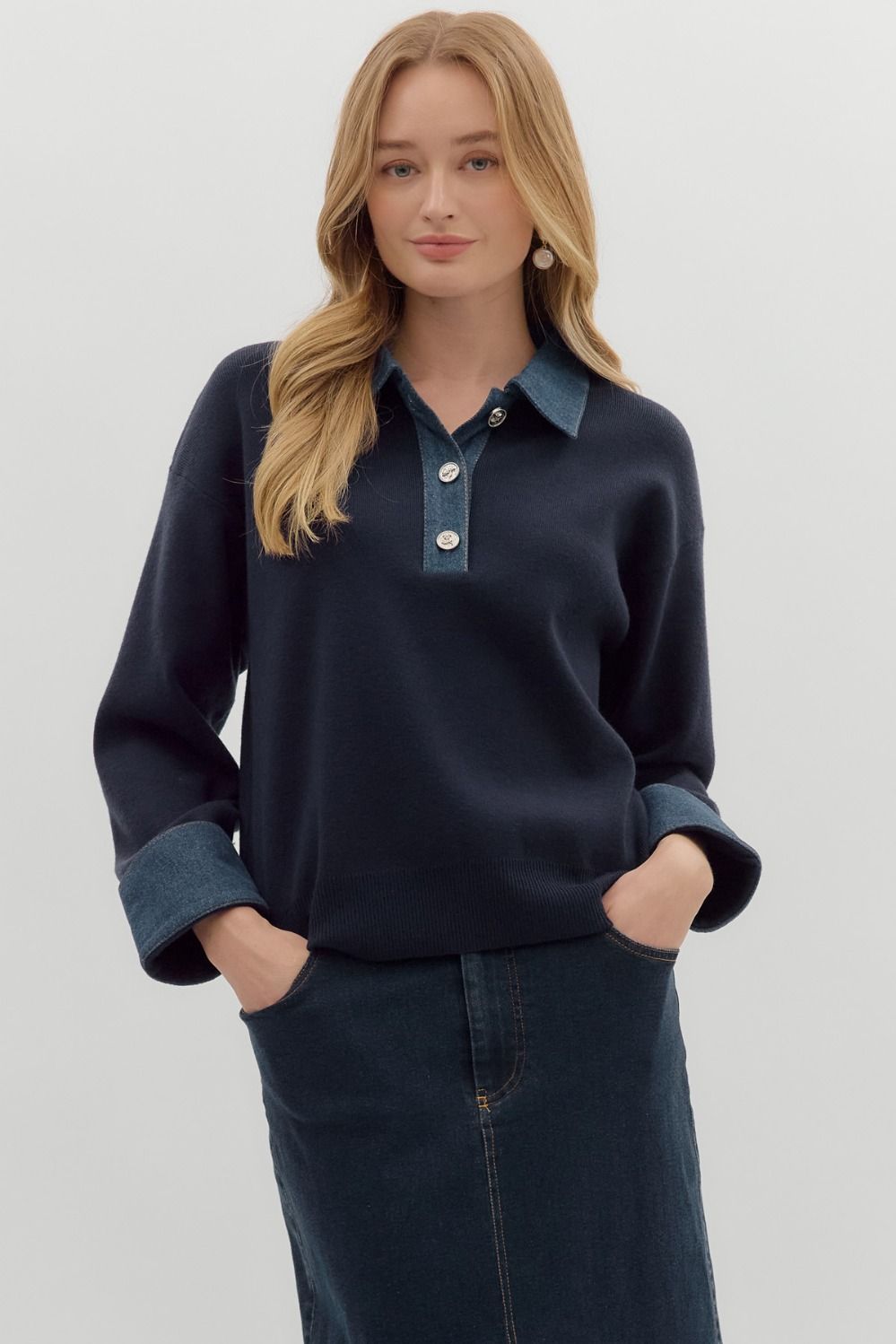 Denim Trim Navy Cardi