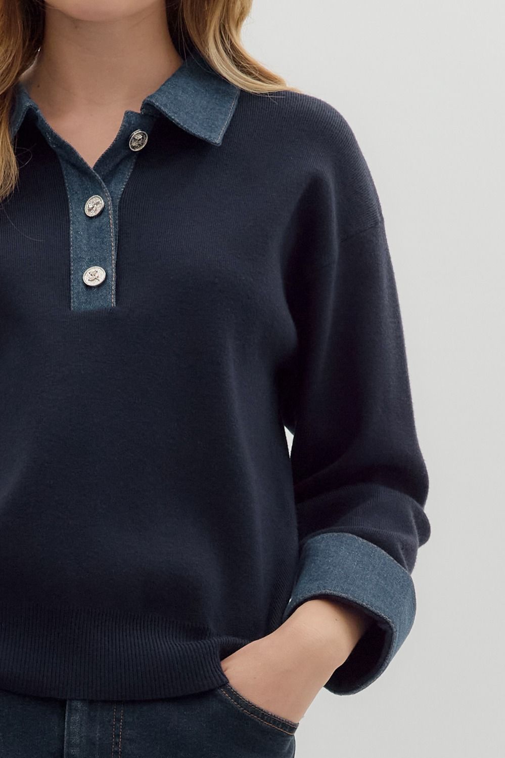 Denim Trim Navy Cardi