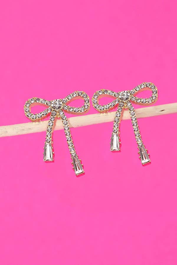 RHINESTONE BOW DROP EARRING | 80E2433