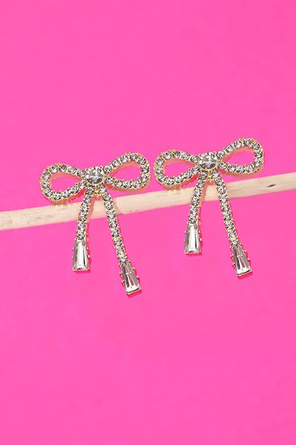 RHINESTONE BOW DROP EARRING | 80E2433