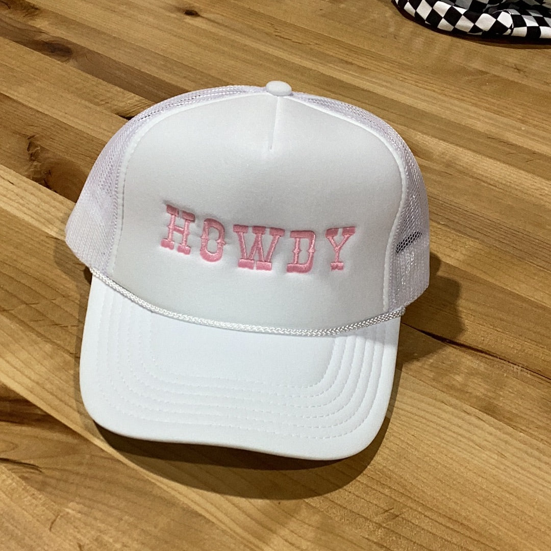 Howdy Puff Snapback Foam Trucker Hat White / Pink