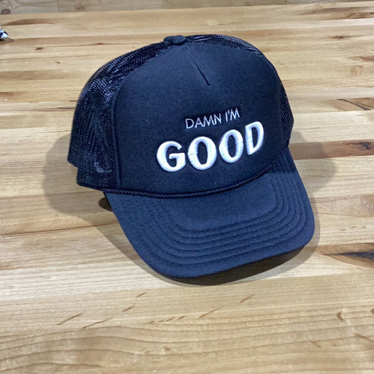 I’m Good Puff Snapback Foam Trucker Hat Black / White