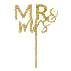 Acrylic Cake Topper-Mr & Mrs Gold Glitter