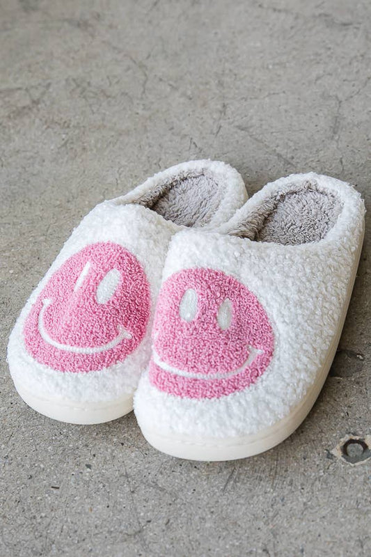 Smiley Face Slippers- Pink/White