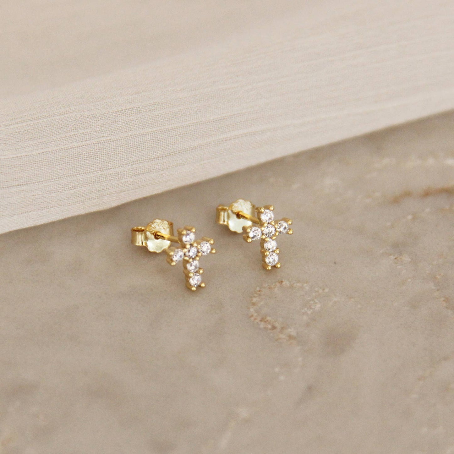 Tiny CZ Cross Studs by Maive