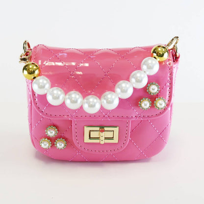 Girl's Embellished Patent Quilted Purse Fuschsia